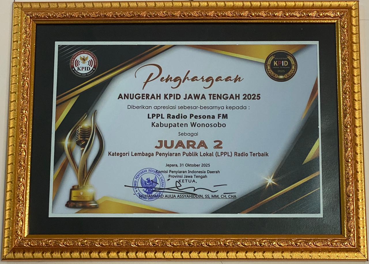 ANUGRAH KPID JAWATENGAH 2025 JUARA 2 Kategori Lembaga Penyiaran Publik Lokal (LPPL) Radio Terbaik