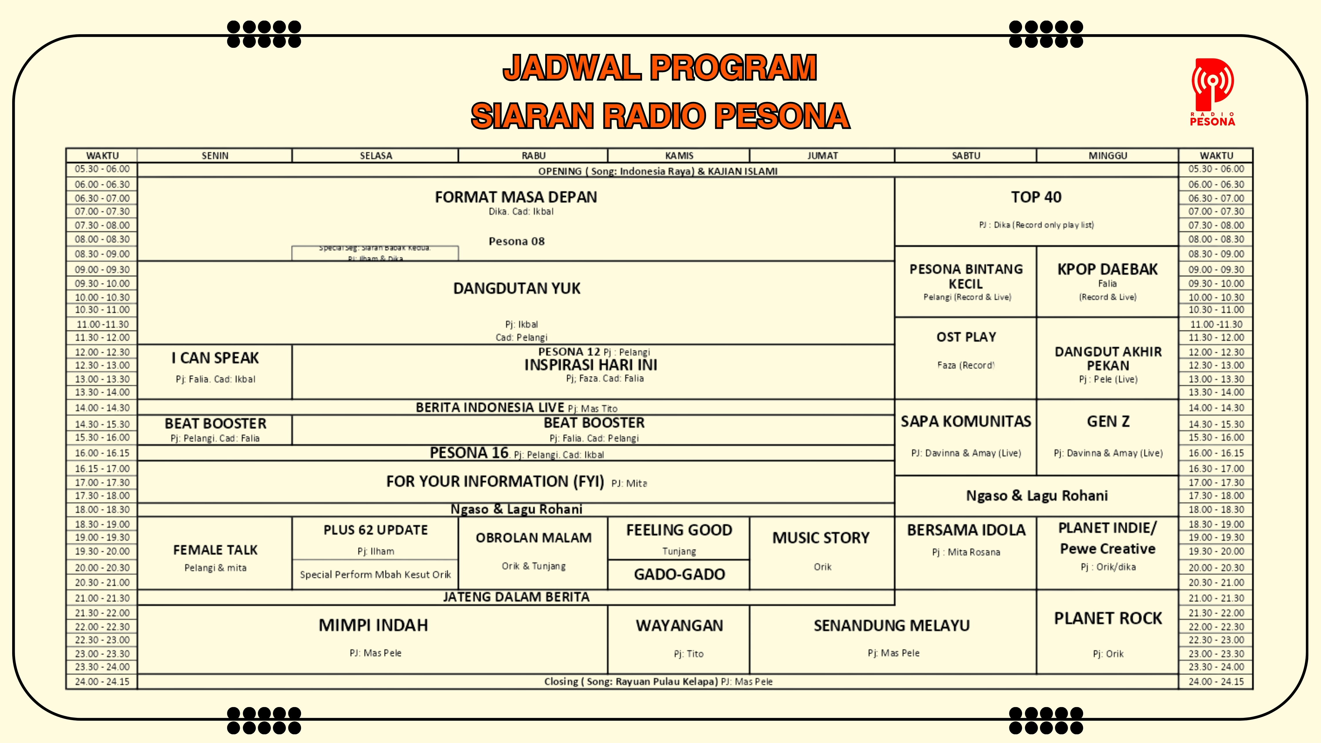 Jadwal Siaran Pesona FM