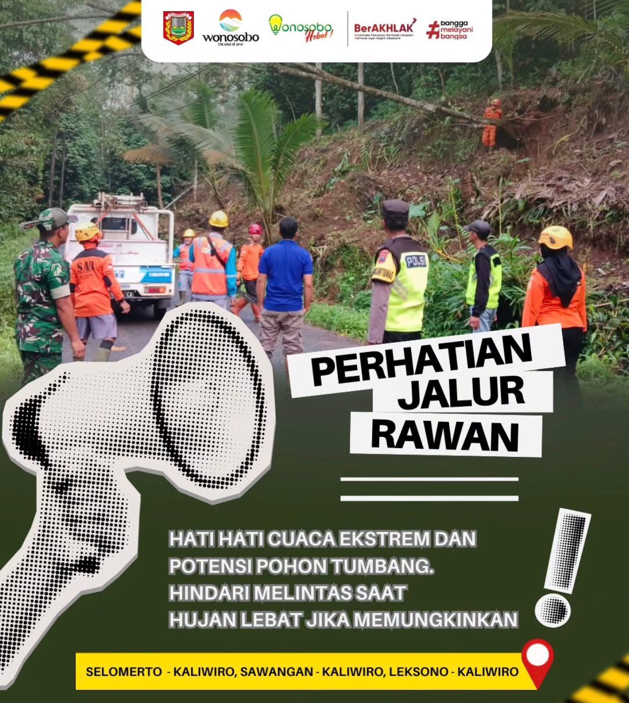 RAWAN POHON TUMBANG, MASYARAKAT DIIMBAU WASPADA LEWATI JALUR DI KALIWIRO SAAT CUACA EKSTRIM